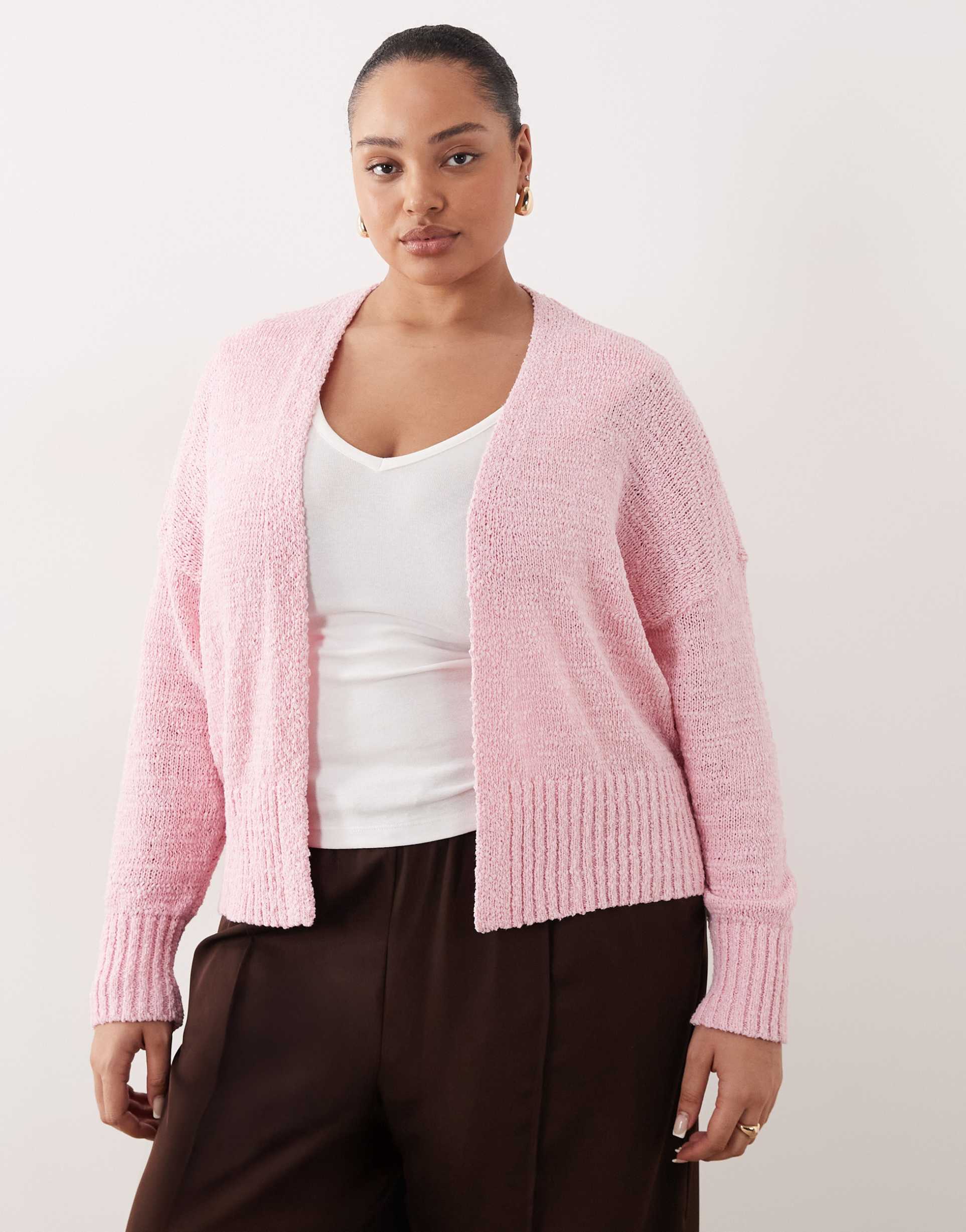 asos design curve slub edge to edge cardigan in pink