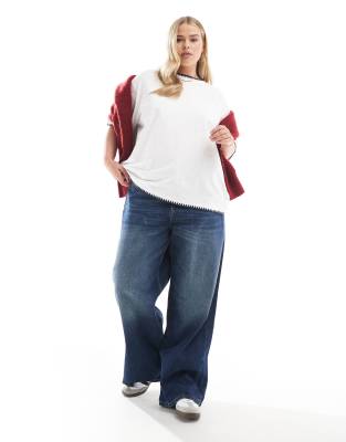 Asos Curve Asos Design Curve Slubby Oversized T-shirt With Ricrac Detail In White
