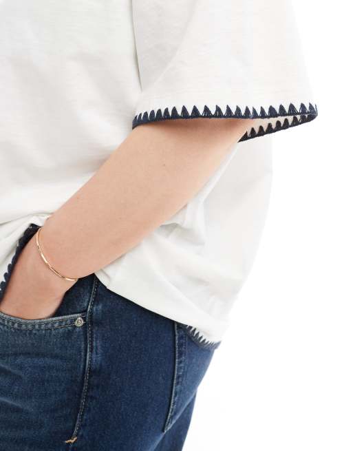 ASOS DESIGN Curve slubby oversized t-shirt with ricrac detail in white, 3 of 4