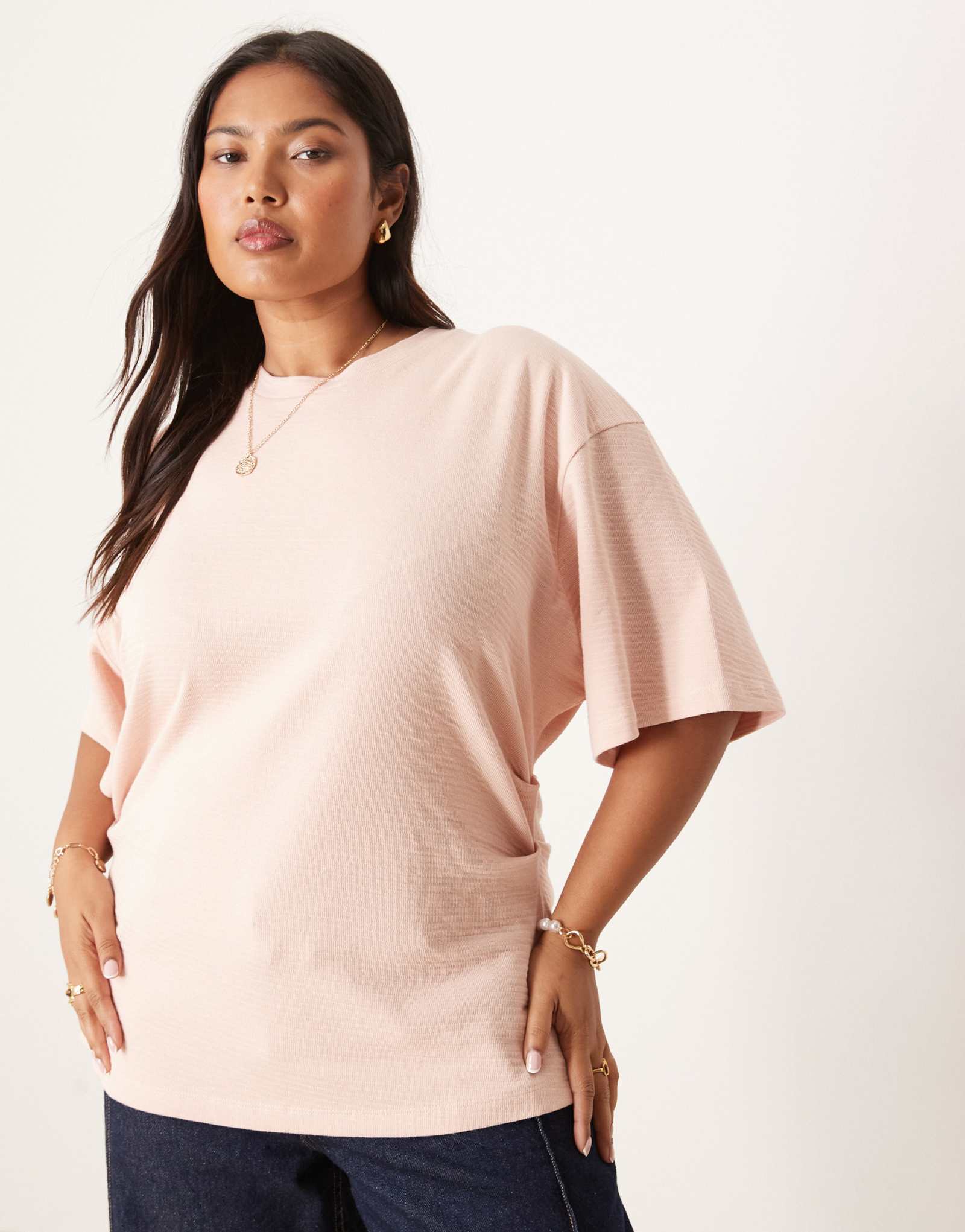 Футболка ASOS DESIGN Curve с облегающим корсетом на талии пыльно-розового цвета