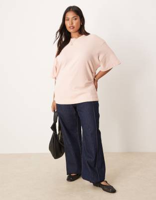 Asos Curve Asos Design Curve Slubby Textured Corset Waist T-shirt In Pink