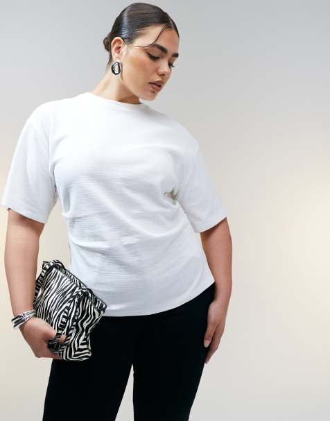 ASOS DESIGN Curve slubby textured corset waist t-shirt in white - view 1