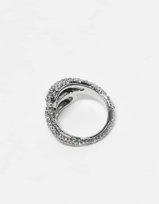 ASOS DESIGN Curve - Sølvfarvet ring med slå-om-design og mikrokrystaludsmykning, 3 af 3