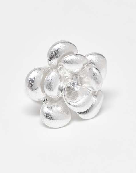 ASOS DESIGN Curve - Sølvfarvet statement-ring med blomsterprint - view 1