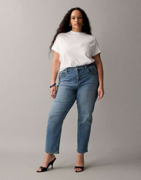 ASOS DESIGN Curve – Smala, vintagetvättade jeans i slim fit och mom-modell - view 1