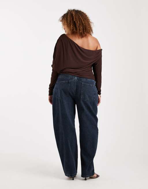 ASOS DESIGN Curve - Smalle barrel jeans in blauwzwart , 2 van 5