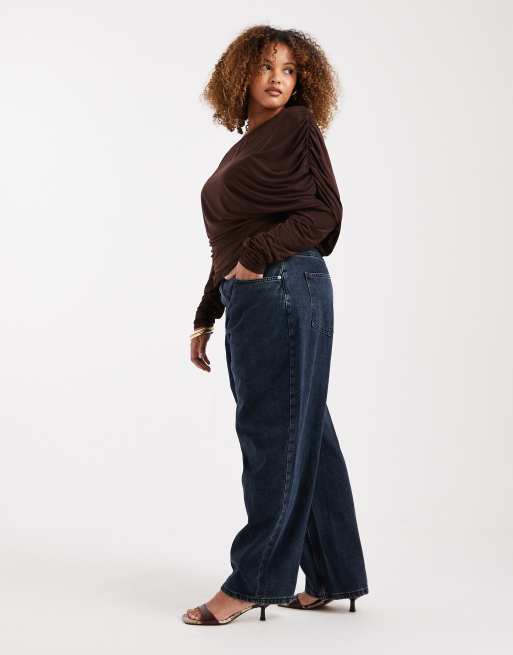 ASOS DESIGN Curve - Smalle barrel jeans in blauwzwart , 3 van 5