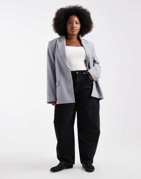 ASOS DESIGN Curve - Smalle barrel jeans in zwart met wassing - view 1