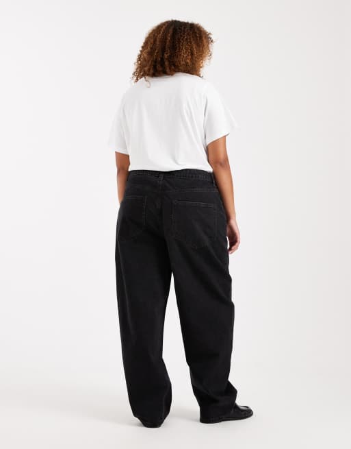 ASOS DESIGN Curve - Smalle barrel jeans in zwart met wassing , 2 van 5