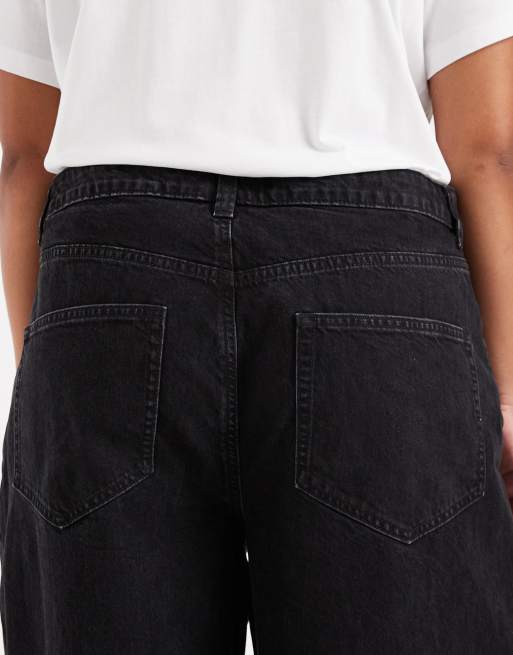 ASOS DESIGN Curve - Smalle barrel jeans in zwart met wassing , 5 van 5