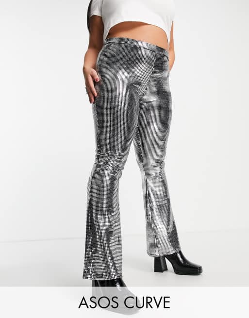 ASOS DESIGN Curve - Smalle flare-broek met maliënkolder in zilver