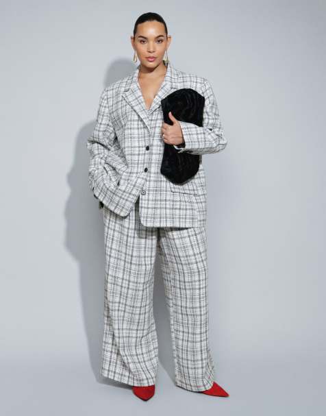 ASOS DESIGN Curve smaltoelopende broek in winterwit met ruit - view 1