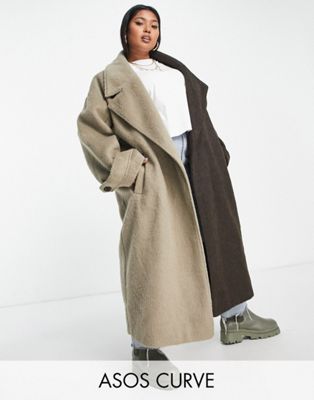 ASOS DESIGN Curve smart half and half oversized coat in stone - ASOS Price Checker