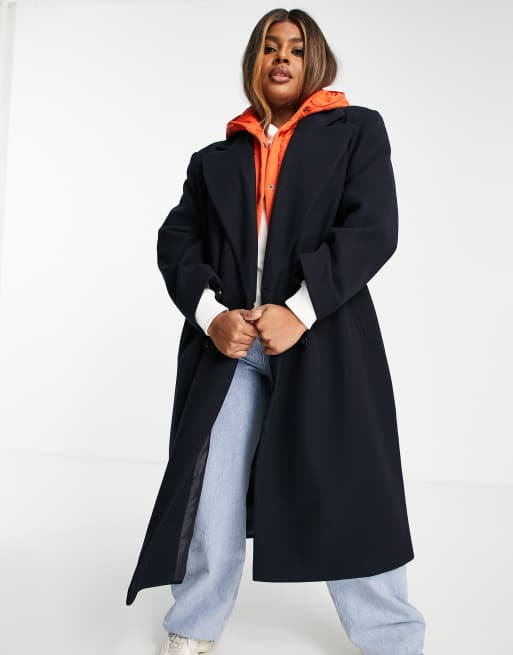 ASOS DESIGN Curve smart quilted hood formal coat in navy