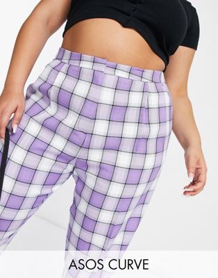 ASOS DESIGN Curve smart tapered pants in lilac check