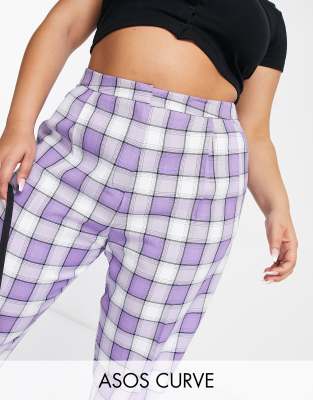 ASOS DESIGN Curve smart tapered pants in lilac check