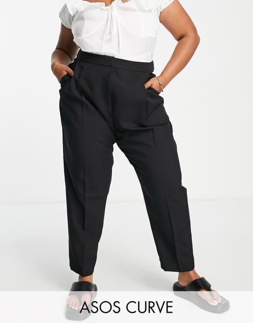 ASOS DESIGN Curve smart tapered trouser in black