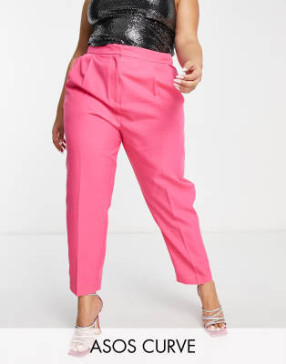 Asos Design Curve Smart Tapered Trouser In Cerise Pink