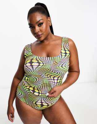 ASOS DESIGN Curve Smiley Collab viscose singlet & knicker shorts pyjama set in multi