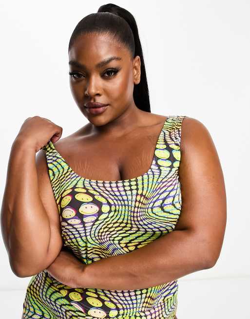 ASOS DESIGN Curve Smiley Collab viscose vest knicker short