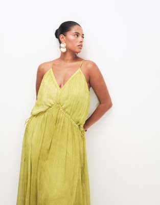 Asos Curve Asos Design Curve Smock Cami Maxi Dress With Tie Side Detail In Multi