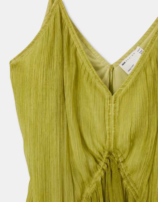ASOS DESIGN Curve Smock-Cami-Maxikleid mit Bindebanddetail an der Seite in verwaschenem Olivgrün, 8 von 8
