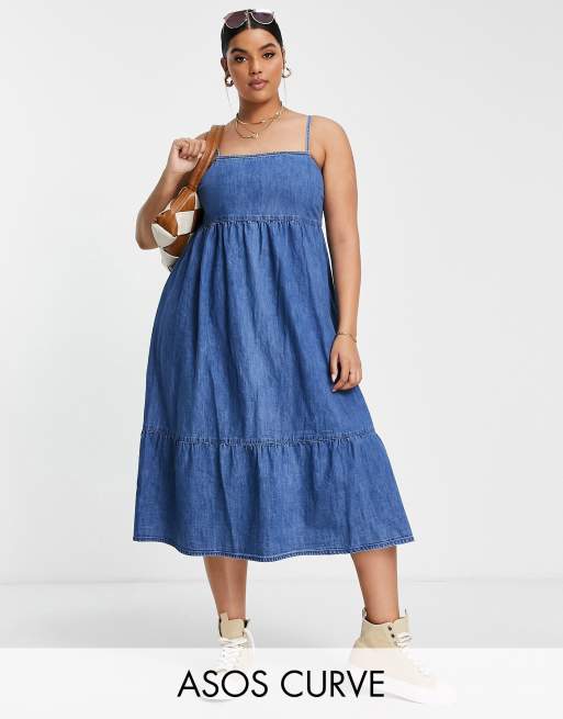 ASOS DESIGN Curve smock midi dress in midwash ASOS