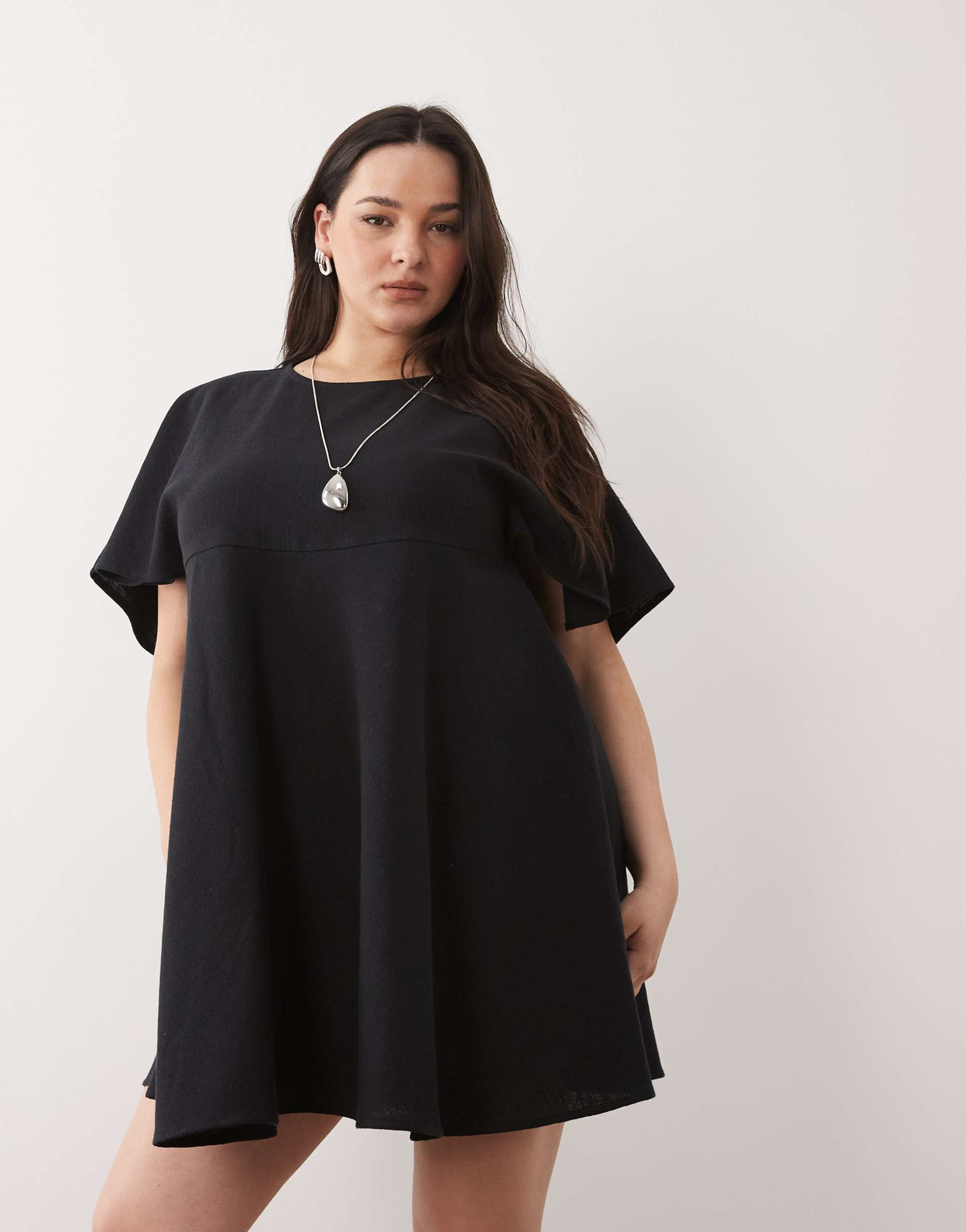 asos design curve smock t-shirt mini dress in black