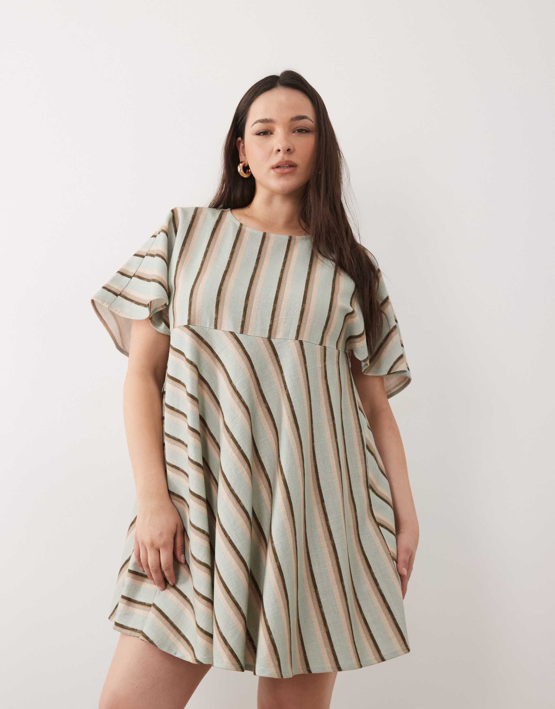 asos design curve smock t-shirt mini dress in blue stripe