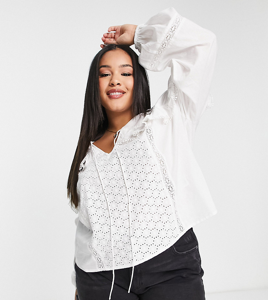 Plus-size top by ASOS DESIGN Introduce it to your other nice tops V-neck with tie Volume sleeves Ruffle trims Regular fit