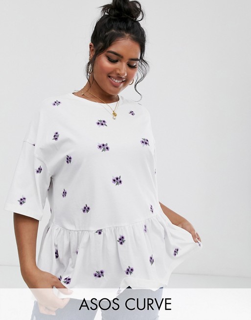 ASOS DESIGN Curve smock with pretty floral embroidery