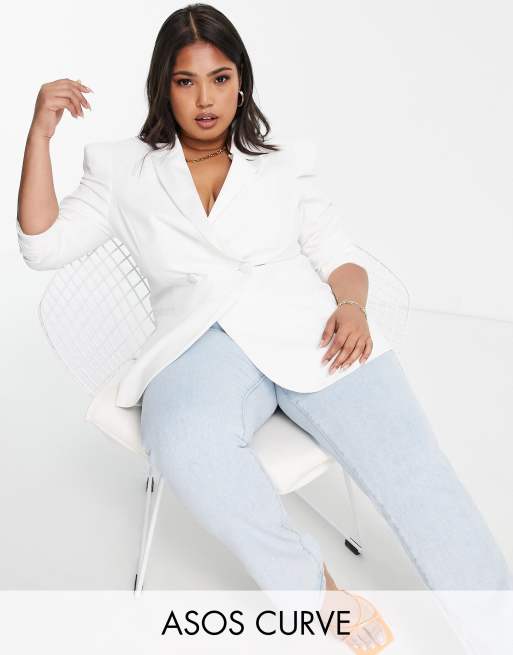 ASOS DESIGN Curve – Smokingblazer in Elfenbeinweiß