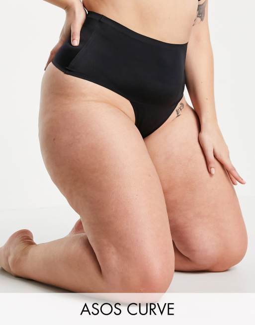 ASOS DESIGN Curve smoothing control high-waist lingerie thong in black