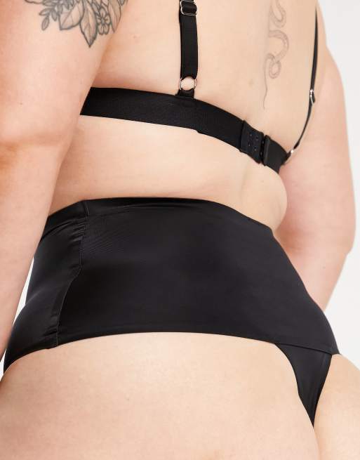ASOS DESIGN Curve smoothing control high-waist lingerie thong in black, 2 of 4