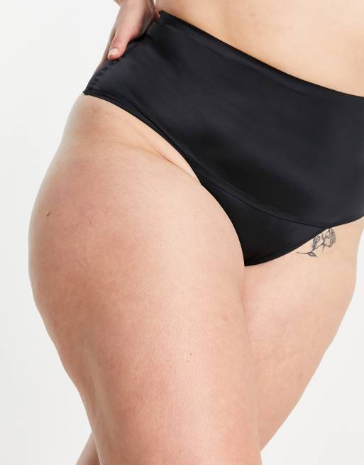 ASOS DESIGN Curve smoothing control high-waist lingerie thong in black, 3 of 4
