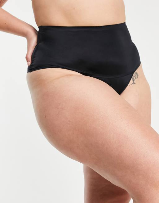 ASOS DESIGN Curve smoothing control high-waist lingerie thong in black, 4 of 4