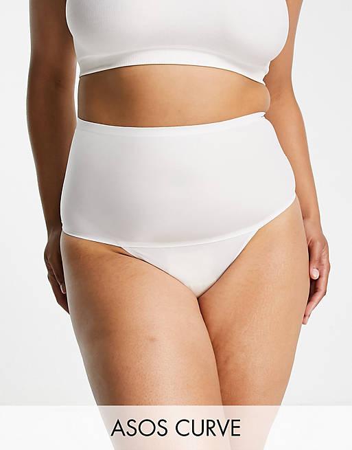 ASOS DESIGN Curve smoothing control high-waist thong in white