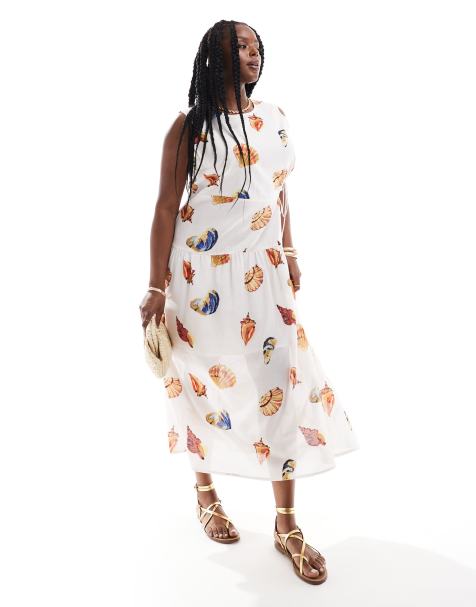 ASOS DESIGN Curve – Snäckmönstrad, ärmlös midiklänning med utskurna detaljer - view 1