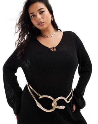 Asos Curve Asos Design Curve Snake Stretch Chain Waist And Hip Belt In Gold