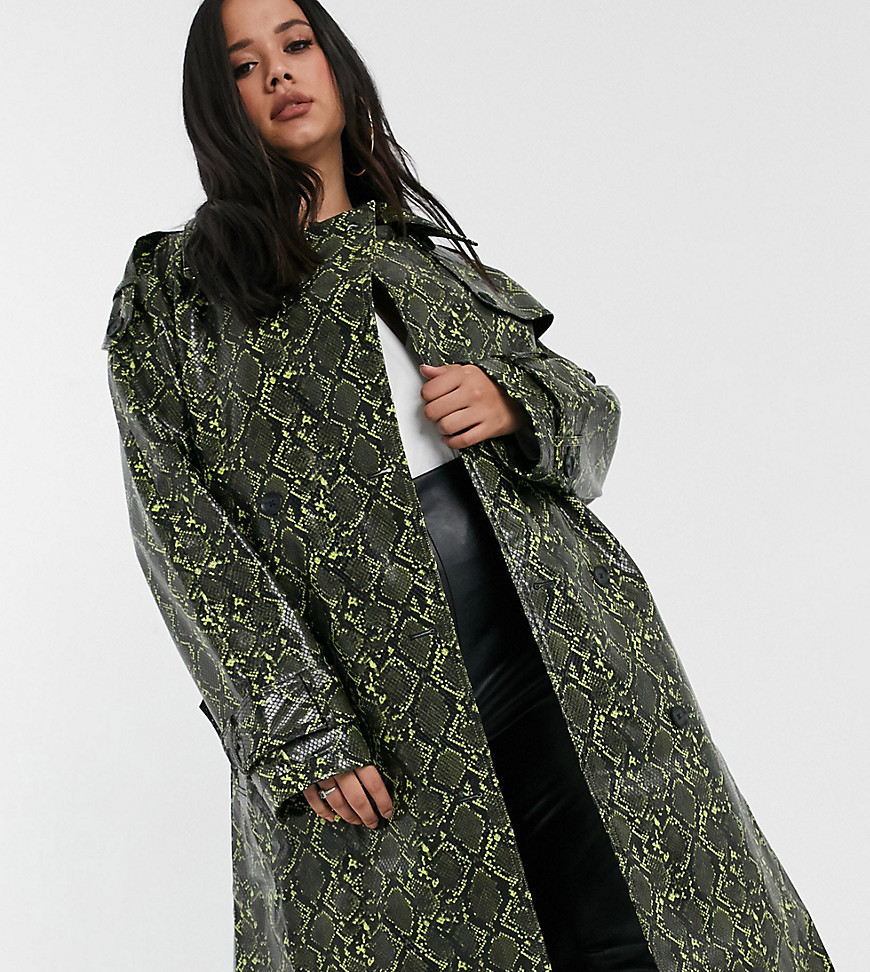 ASOS DESIGN Curve snake trench coat with statement belt-Green