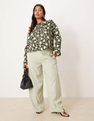 Asos Design Curve Soft Barrel Leg Pants With Seam Detail In Neutral