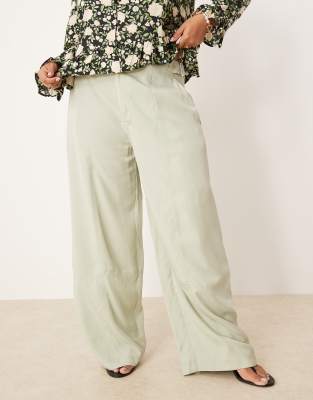 Asos Design Curve Soft Barrel Leg Pants With Seam Detail In Neutral