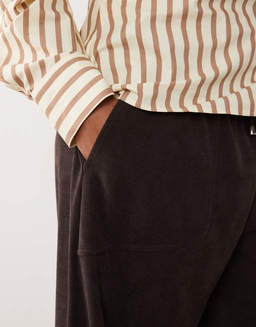 ASOS DESIGN Curve soft cord panelled wide leg trouser in chocolate, 3 of 4