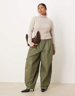 Asos Curve Asos Design Curve Soft Cotton Seam Detail Roll Neck T-shirt In Neutral