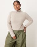 [ASOS Curve] ASOS DESIGN Curve soft cotton seam detail roll neck top in oatmeal marl-Neutral XL Oatmeal marl