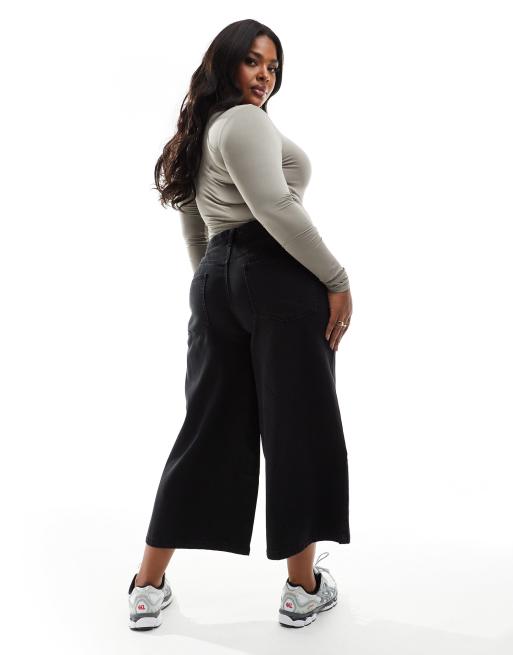 ASOS DESIGN Curve soft cropped wide jean in black ASOS