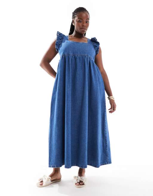 Denim smock dress plus size hotsell