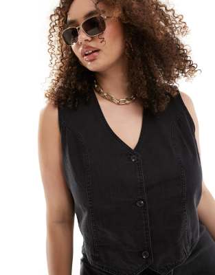 Shop ASOS Curve DESIGN soft denim waistcoat in washed black co ord Online – Trendy & Affordable Fashion