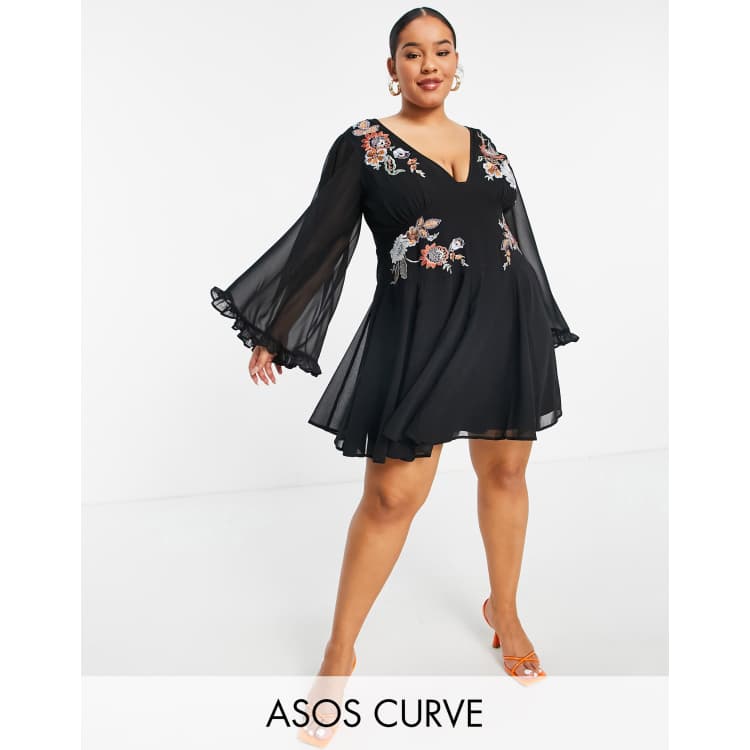 Asos design mini skater dress in pretty embroidery sales