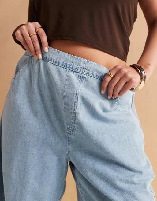 ASOS DESIGN Curve soft harem jeans in mid blue, 5 of 5